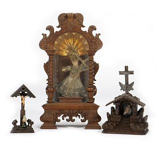 Victorian Wood Altar Niche with Infant of Prague, and 2 others