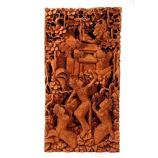 Balinese Carved Wood Relief Panel