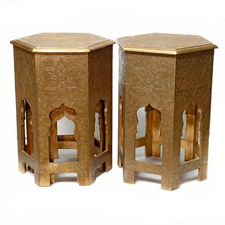Set of 3 Moroccan Style Hexagonal Side Tables