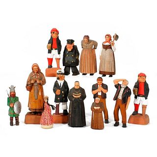 Collection of Wood Souvenir Character Figures