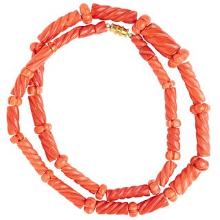 RARE CARVED CORAL LINK NECKLACE