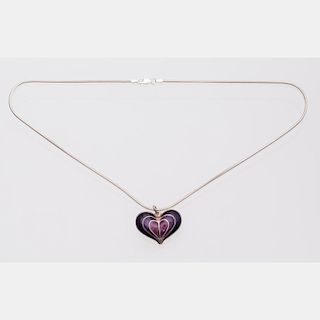 A Sterling Silver and Enameled Heart Form Pendant by David Andersen, Norway.