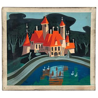 Mary Blair concept painting of Lady Tremaine's Chateau from Cinderella