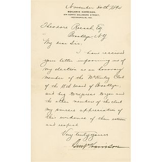 Benjamin Harrison Letter Signed