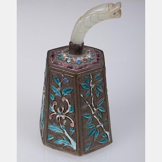 A Chinese Enameled Bell with Jade Handle and Chime.