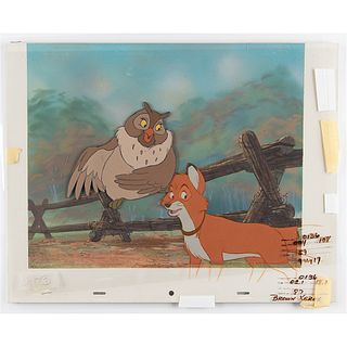 Tod and Big Mama production cels on a preliminary production background from The Fox and the Hound