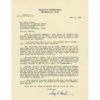Harry Blackmun Typed Letter Signed