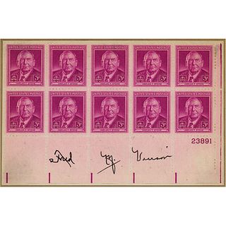 Fred M. Vinson Signed Stamp Block