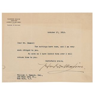 Hudson Maxim Typed Letter Signed