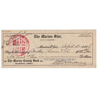 Warren G. Harding Signed Check