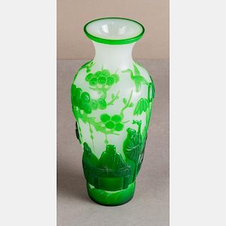 A Chinese Peking Green Over White Glass Vase,