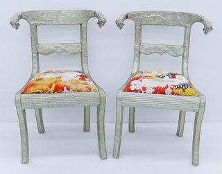 Pair Anglo Indian Silver Clad Dining Chairs