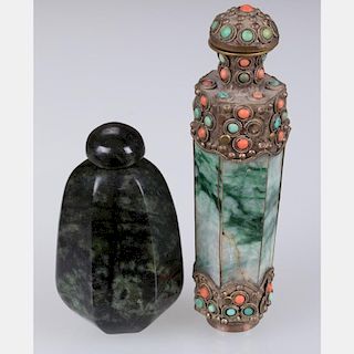 A Malachite, Coral and Turquoise Snuff Bottle,