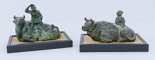 2pc Richard Kirsten ''Reclining Ox'' Bronzes