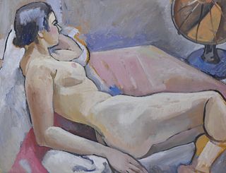 Viola Patterson ''Reclining Nude with Fan'' 1930's Oil