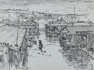 Victor Steinbrueck ''Seattle Houseboats'' 1966 Ink