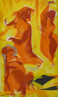 Joseph Wolins ''Inbal in Orange'' 1950's Oil