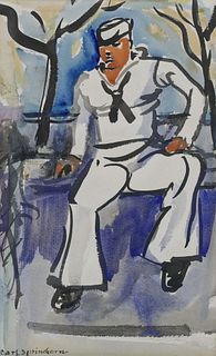 Carl Sprinchorn ''Seated Sailor'' Watercolor