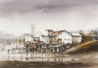 John Ebner ''Fish Town'' Watercolor