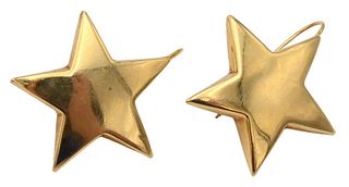 Pair of 18 Karat Gold Star Earrings, marked 750, star 155, 10.2 grams.