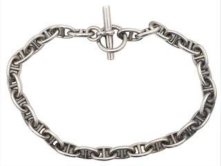 Hermes Sterling Silver Necklace, having t-bar, marked Hermes, Paris, length 16 1/2 inches, 4.9 t. oz.