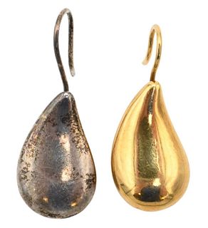 Two Tiffany & Company Elsa Peretti Earrings, 18 karat gold bean, 4.3 grams; along with a sterling silver bean.