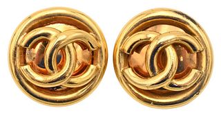 Pair of Chanel Ear Clips, round with iconic CC emblem, marked Chanel Made in France, 2938.