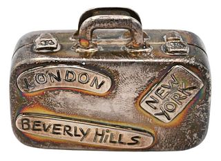Tiffany & Company Sterling Silver Luggage Suitcase Pill Box, marked Tiffany & Company, 925, Philippines.