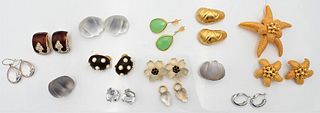Group of Costume Jewelry, to include two pairs of Alexis Bittar earrings, sterling earrings, Ciner enameled, Replica, Kenneth Lane, along with a Barre
