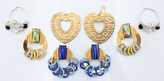 Four Pairs of Earrings, to include two pairs of Zoe Coste earrings, pair of heart earrings, along with pair of silver loop earrings.