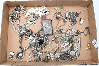 Tray Lot of Sterling Silver Jewelry, to include a Mexican silver bracelet, earrings, German silver, etc., approximately 26.89 t.oz.