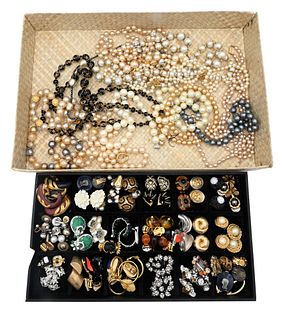 Large Group of Costume Jewelry, to include Christian Dior, Kenneth Lane earrings, necklaces, faux pearl necklaces, etc.