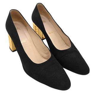Pair of Christian Louboutin Shoes/Pumps, black with gold gilt heels, size 39 1/2.