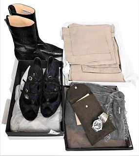 Couture Lot, to include a pair of Manolo Blahnik snakeskin boots, size 38; a pair of Nicholas Kirkwood heels, size 38 1/2; Faliero Sarti scarf; a set 