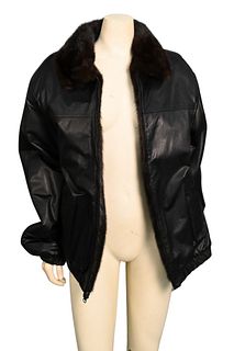 Unisex Mahogany Mink Jacket, reversible to dark brown leather, having double fur collar, original purchase price $4,000, total length 30 inches.