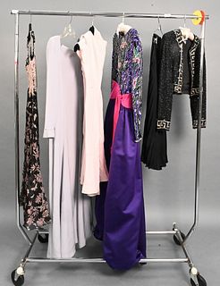 Six Piece Women's Clothing Lot, to include a Burberry London women's cocktail dress, size 8; two women's dresses, to include Bob Mackie Boutique, size