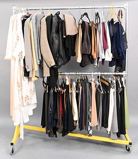 Two Racks of Vintage Women's Clothing, to include dress pants, robes, skirts and blazers from Lola Rose, Georges Rech, Spazio Concept, Marc O'Polo, Le