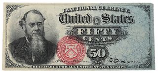One Fourth Issue 50 Cent Fractional Currency, paper bank note.