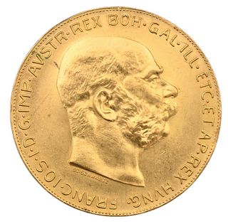 1915 100 Corona Austrian Gold Coins, marked C Corona Francois, .100 cor. , 1.090 t.oz