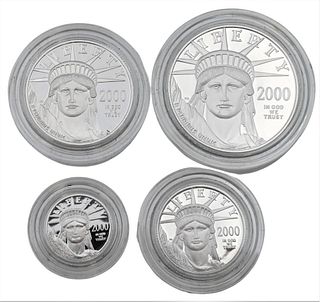 Four Piece Family of 2000 Platinum Eagles, to include one 1/10 oz, one 1/4 grams, one 1/2 oz., one 1 oz.; $100, $50, $25, $10.