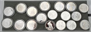Lot of 18 Coins, to include 8 Olympic coins, 1983 P-D-S uncirculated dollars, 1986 P-D-S uncirculated dollars; 1983-S proof; 1984-S proof; 5 1994 silv