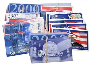25 US Mint Sets, to include four 1999 P & D uncirculated Susan B. Anthony; four 1998 uncirculated; three 1999 uncirculated; four 2000 uncirculated; fo