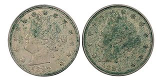 Two 1883 V Nickels, uncirculated.