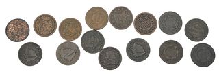 15 Copper U.S. One Cent Coins, including 1802.