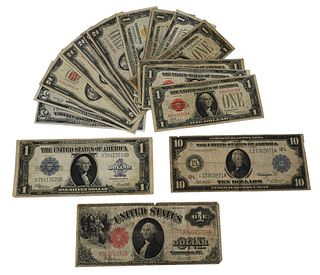 Large Lot of Currency, to include US small paper currency to include Friedberg 1500 three US one dollar notes, Woods and Woodin red seal "funny" back,