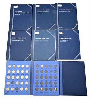 Large Lot of Coins, to include blue folder of Roosevelt dimes; blue folder of Mercury dimes; blue folder of very worn Barber dimes;  blue folder of Ca