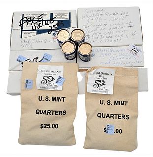 Large Lot of Coins, $161.25 face value quarters, in four boxes, two mint bags, along with $40 rolls of late Kennedy half dollars, $201.25 total face v