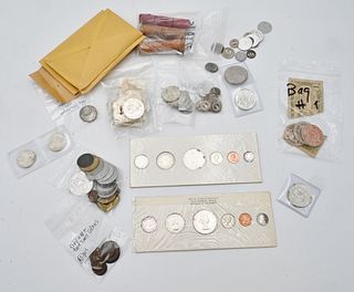 Lot of Coins, to include 1961, 1962, 1963, (2) 1965, (3) 1966, 1959, 1960, 1964, Canadian proof sets; along with foreign silver coins; wooden nickels;