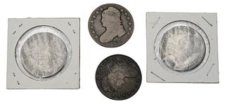 Four Capped Bust Half Dollars, to include 1824, two 1825, along with 1822.