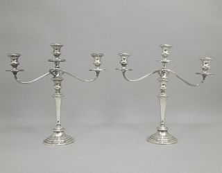 Pair of Gorham Weighted Sterling Silver 3-Light Candelabra.